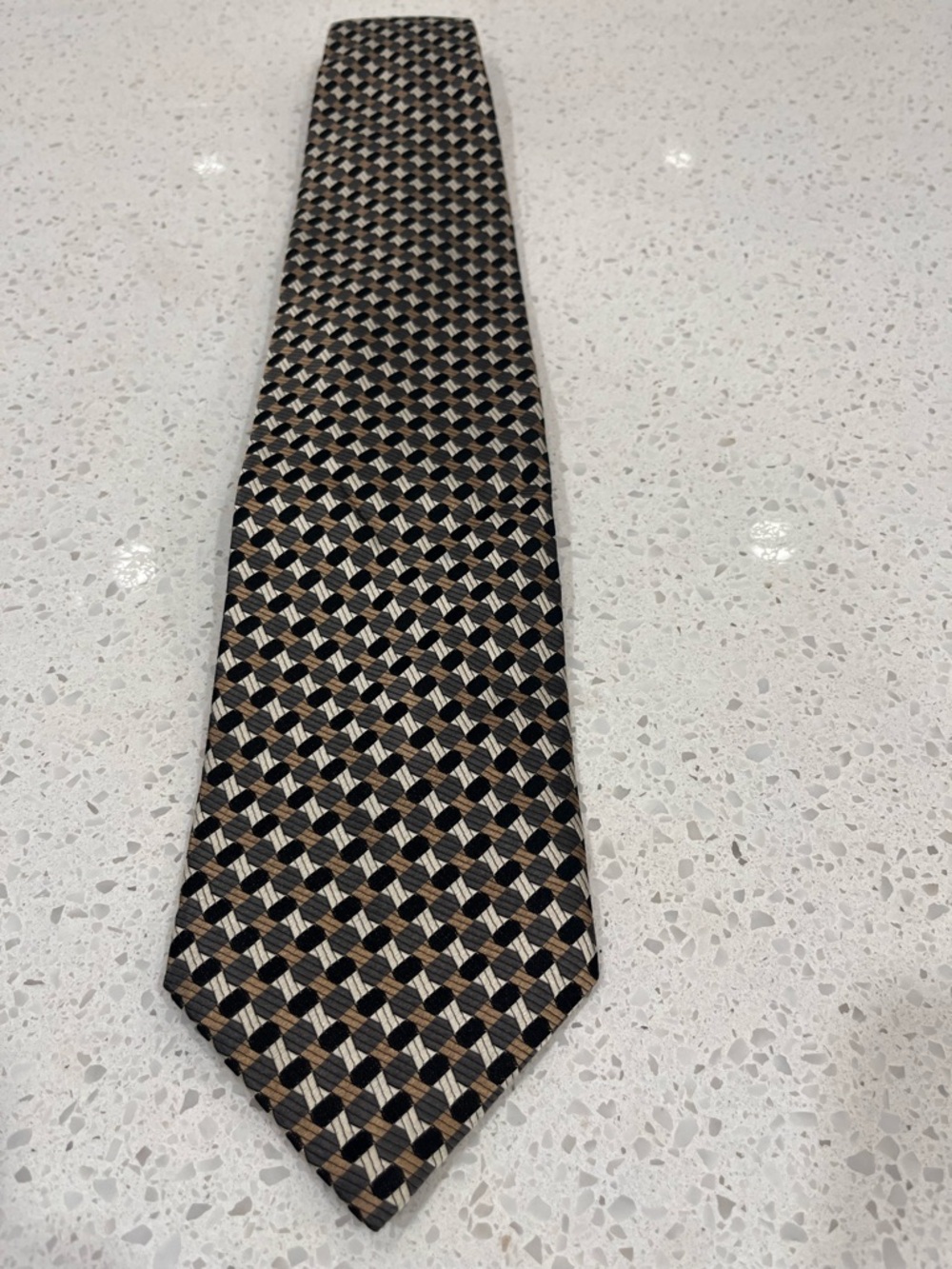 Men's Black and Tan Patterned Woven Tie